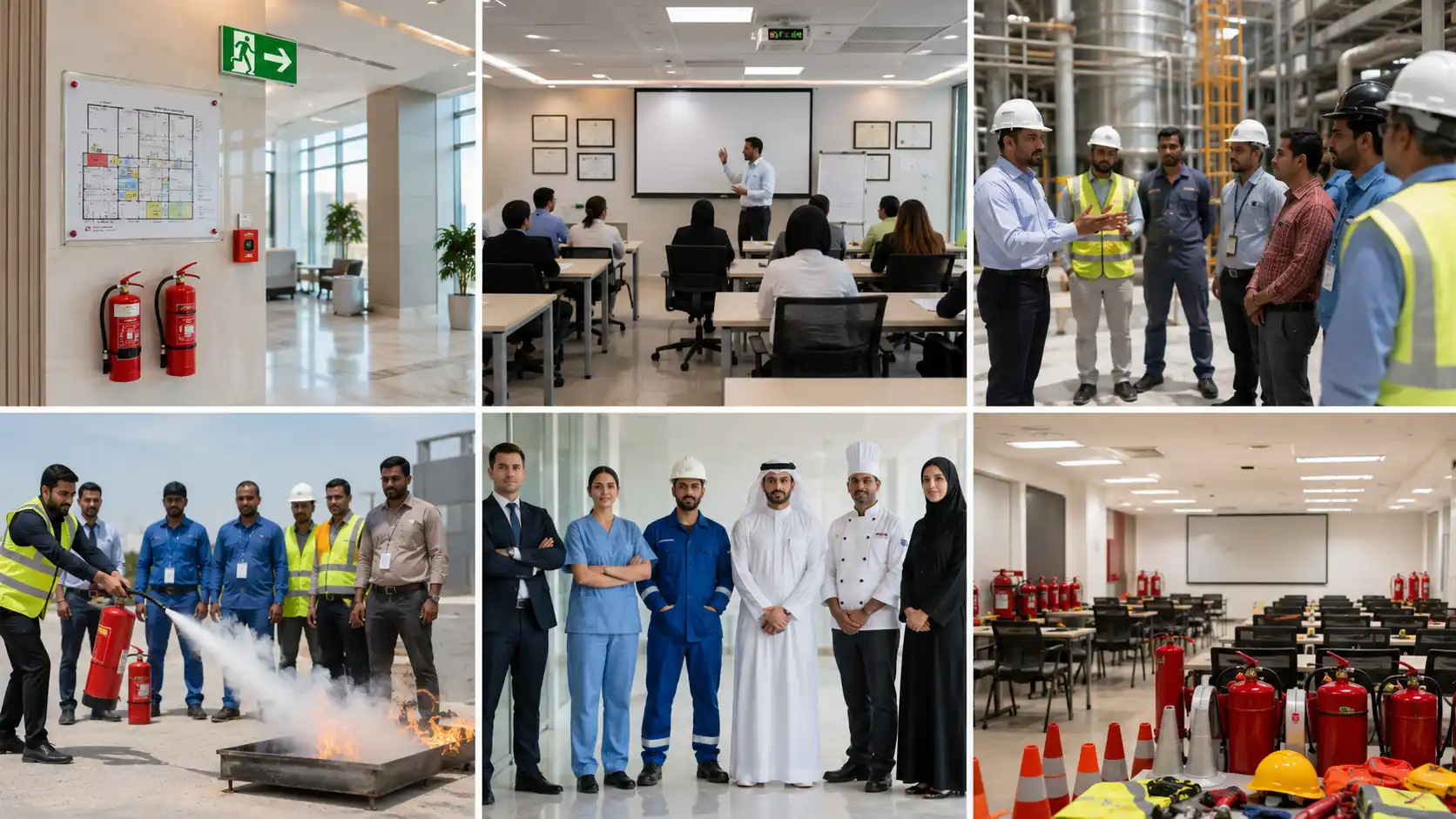 Corporate safety and fire training collage

